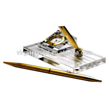 Fashion optical crystal desk clock crystal clock with pen holder