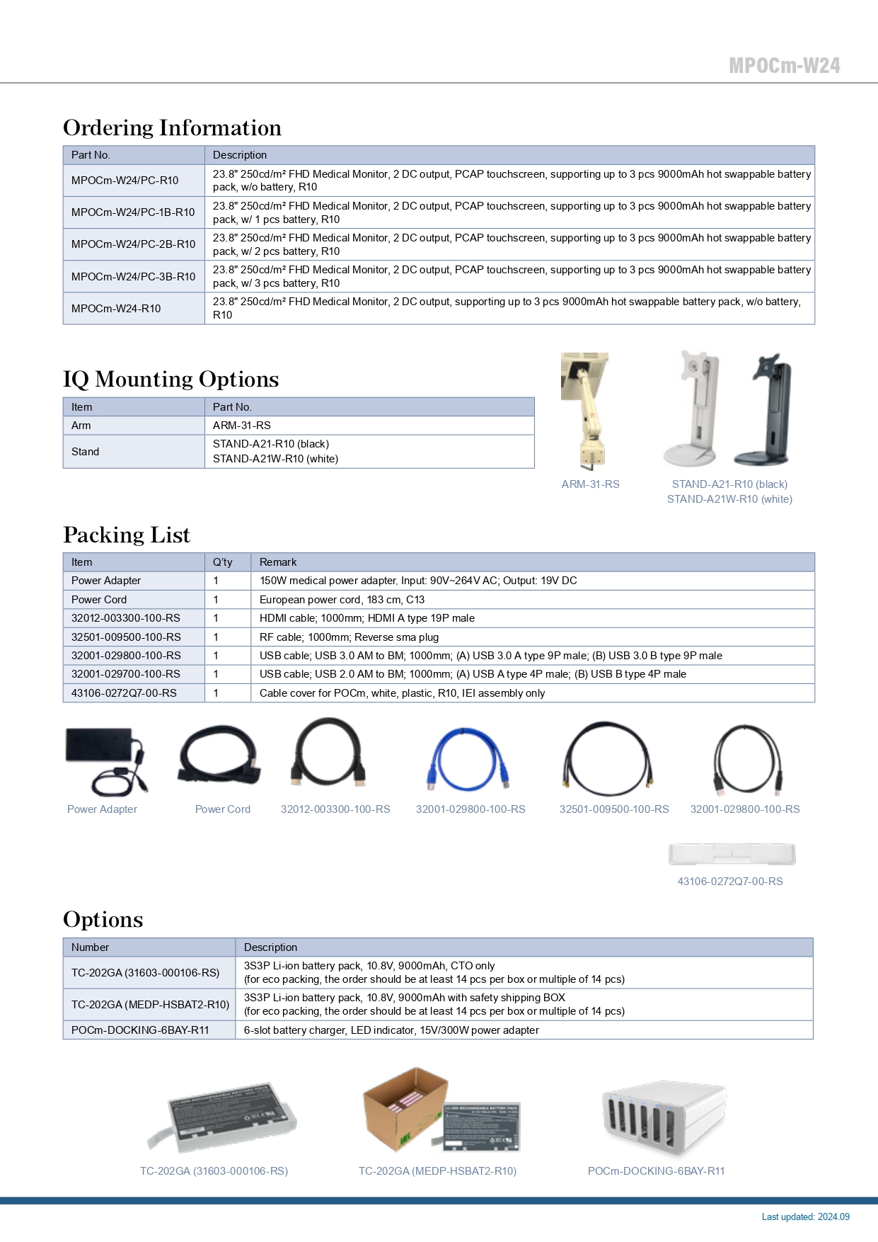 IEI MPOCm-W24 23.8 inch FHD Medical Monitor  IP65 front bezel 10-point PCAP touchscreen  Hot-swappable batteries