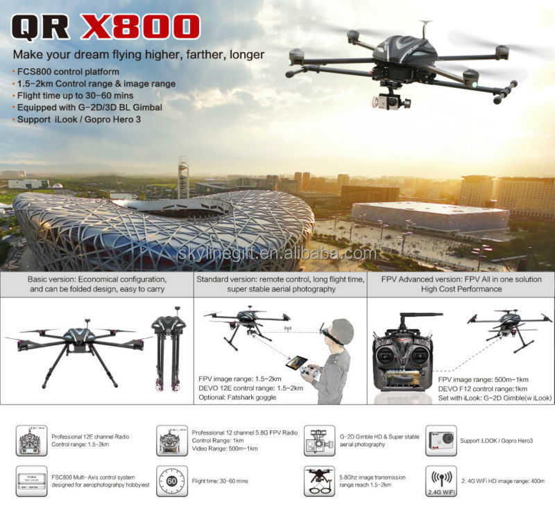 Gopro FPV Carbon Fiber black Drone Professional aerial video 4 axis quad copter UAS X800 Drone
