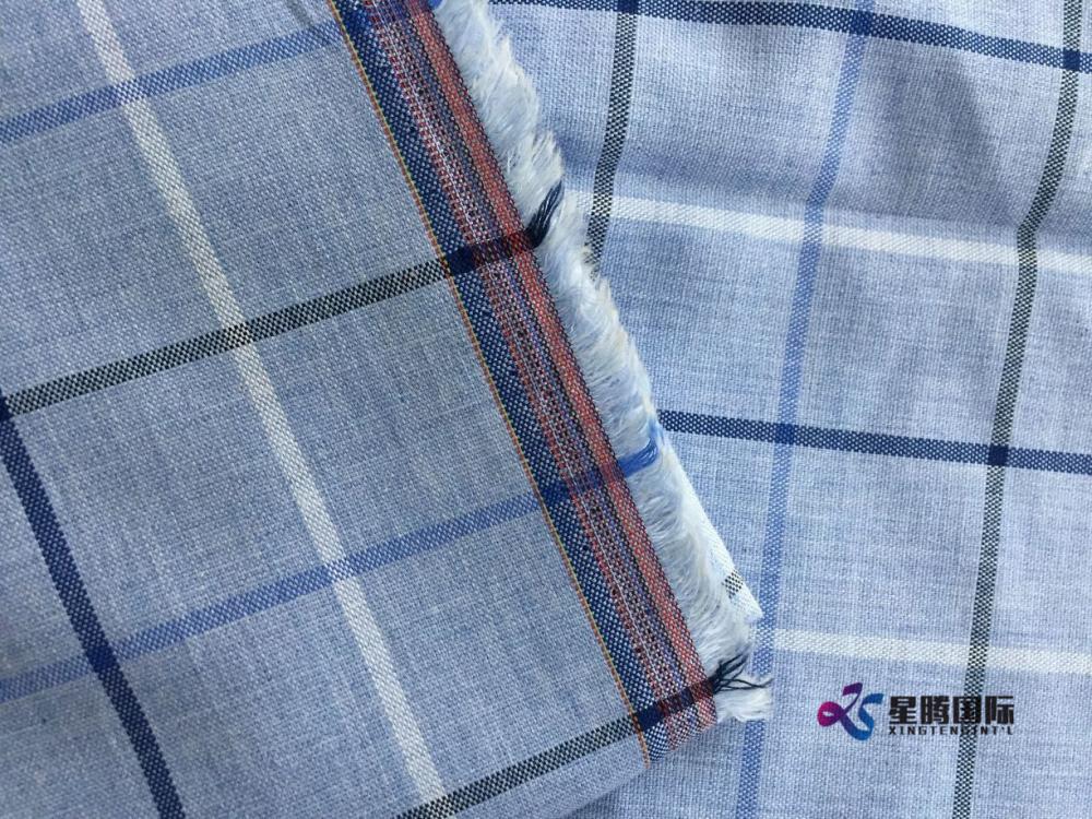 Light Blue Check Man Shirt Fabric