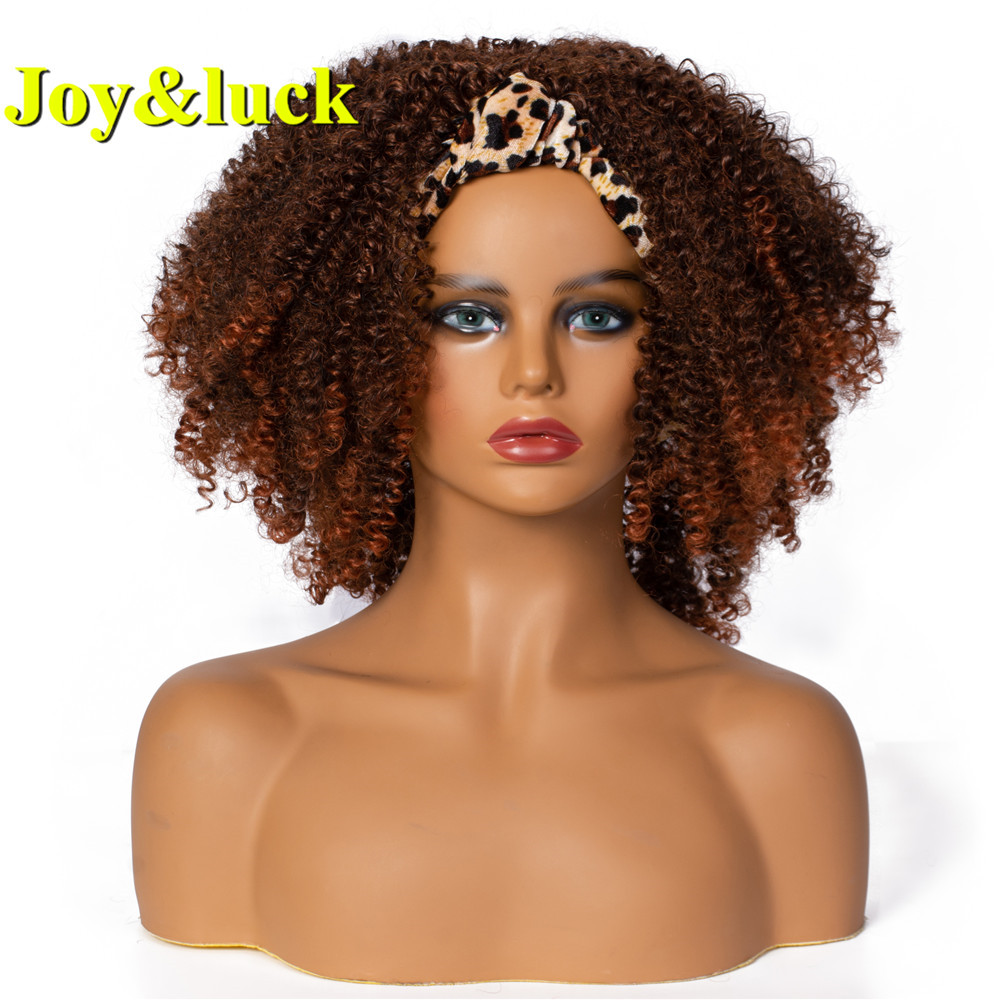 Wholesale Head Band Wig For Black Women Hairband Scarf Hair Ombre Brown Short Afro Kinky Curly Headband Wig Synthetic Hair Wigs