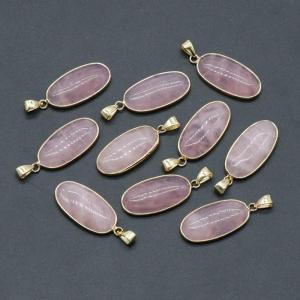Pendentif en quartz rose ovale pour fabriquer un collier de bijoux 15x30 mm