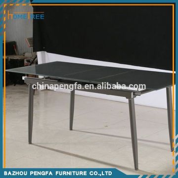 Hot Sale Expandable Black Tempered Glass Dining Table , Dining Table with Metal Legs