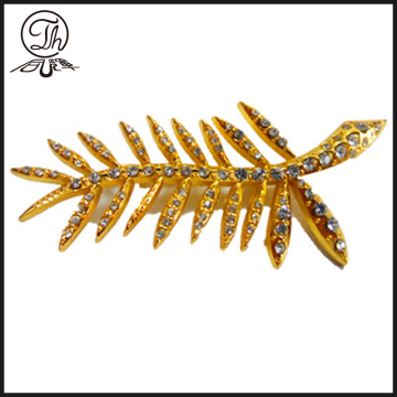 wholesale Gold leaf rhinestones pin badges