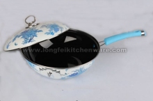 32cm Enamel Fry Pot With Full Flower Decal