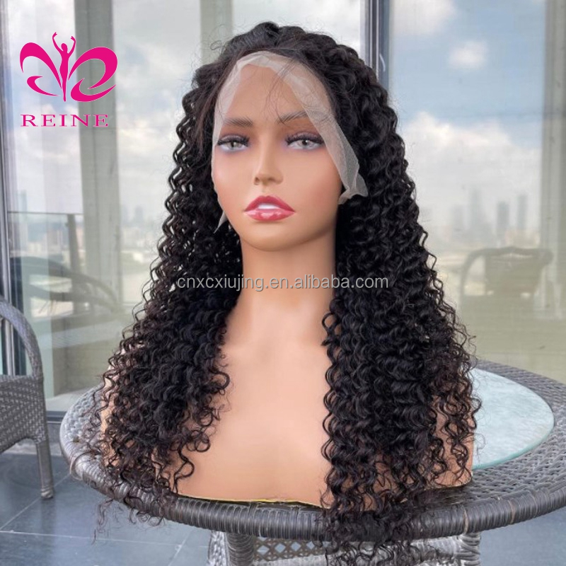 REINE Natural Human Hair Wigs For Black Women Brazilian Human Hair Frontal Lace  kinky curl Wig  double drawn human hair wigs