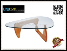 Replica classic furniture modern glass coffee tables with beech wood base