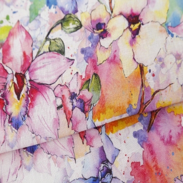 Elegant Floral Custom Print 100% Linen Fabric for Clothes