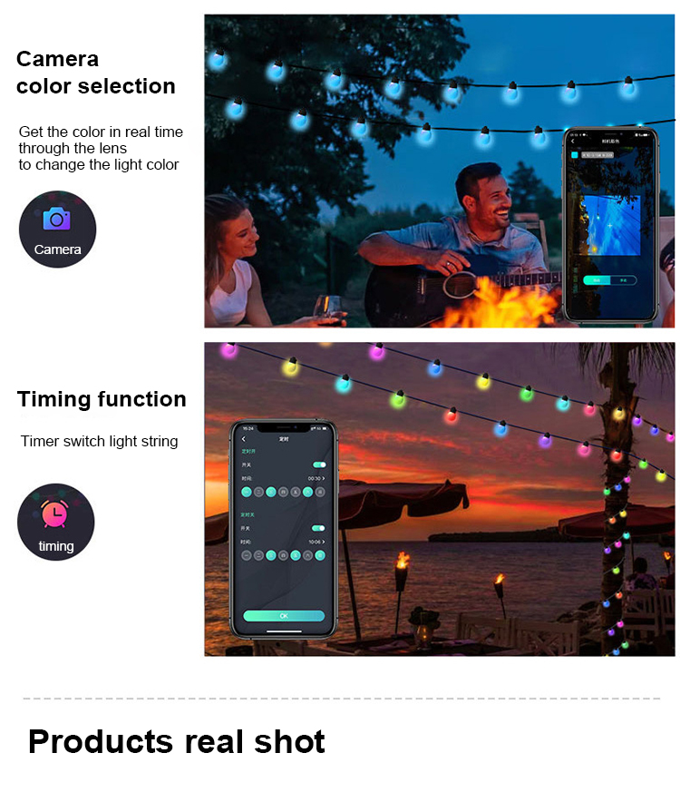 Smart Light App Control Outdoor RGB Solar Powered String Light LED Christmas Light String