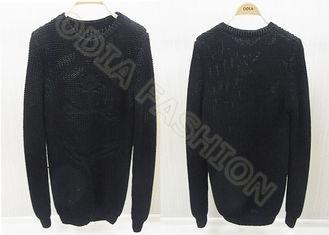 Solid Black Mens Scoop Neck Sweaters Long Sleeve Wool Pullo