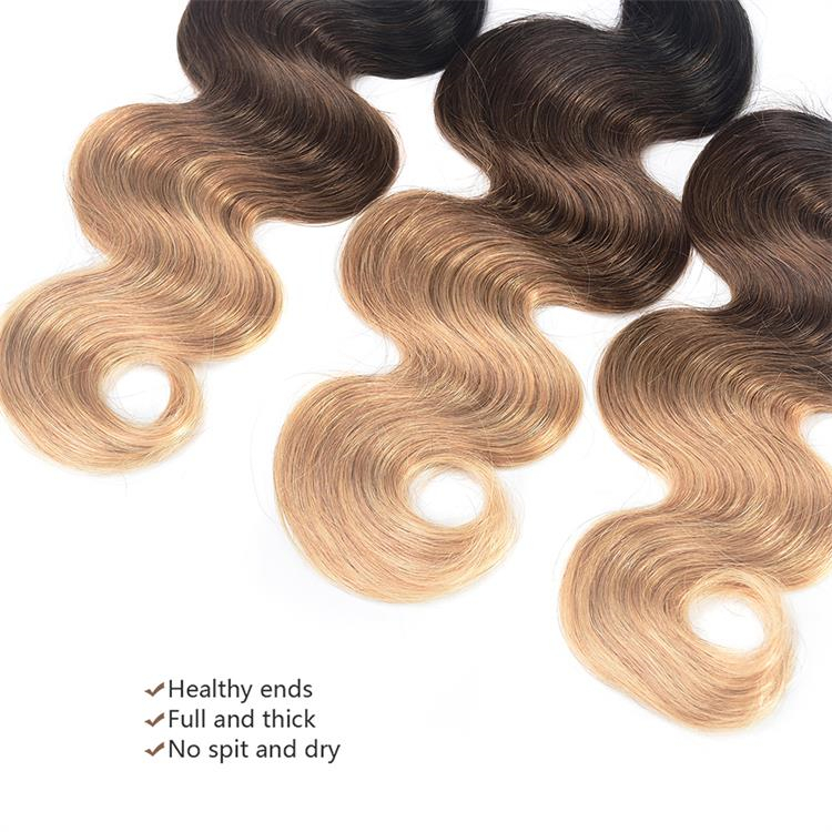 DropShipping Grade 10A Virgin Hair Weave Peruvian Hair Color 1B4/27 Body Wave Ombre Hair Extension.