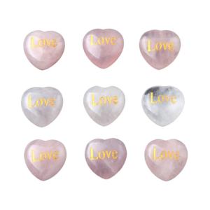 Heart Stone Charms Rose Quartz Words Stone Love Heart Shape Forma Gemstone Charms para la boda del Día de San Valentín Acción de Gracias