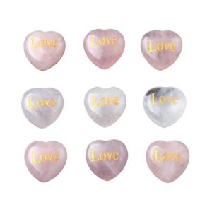 Coeur Stone Charms Rose Quartz Words Stone Love Heart Shape Quartz Quartz Gemstone Charmes pour le mariage de la Saint-Valentin Thanksgiving