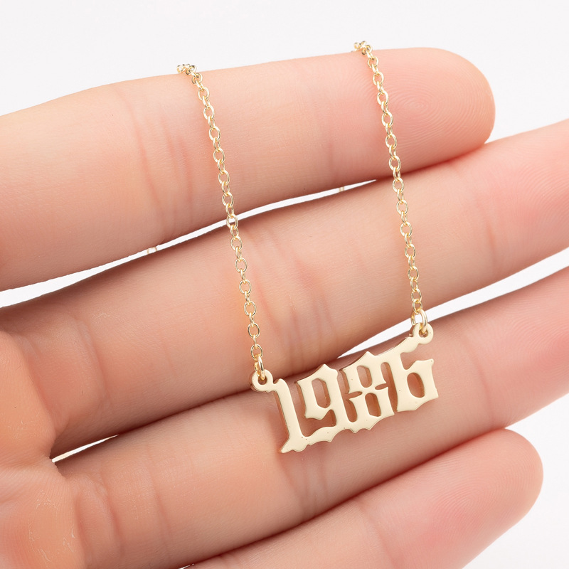 1980-1989 year old english font pendant jewelry birthday supplies stainless steel gold/silver birth year necklace