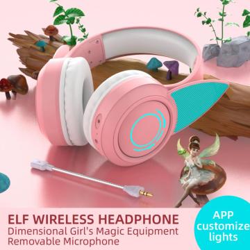 سماعة الرأس RGB ELF Wireless 5.0 Gaming Pink مع إضاءة وتأثير صوتية محيطة 7.1