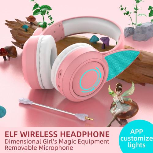 RGB ELF Auriculares Wireless 5.0 Gaming Rosa auriculares con 7.1 Sound envolvente Mic Mic Mic Iluminación y efecto personalizables