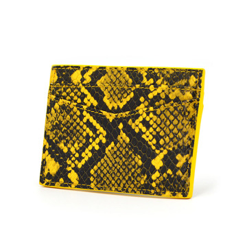 Bright Yellow Color Python Leather Credit Card Holder