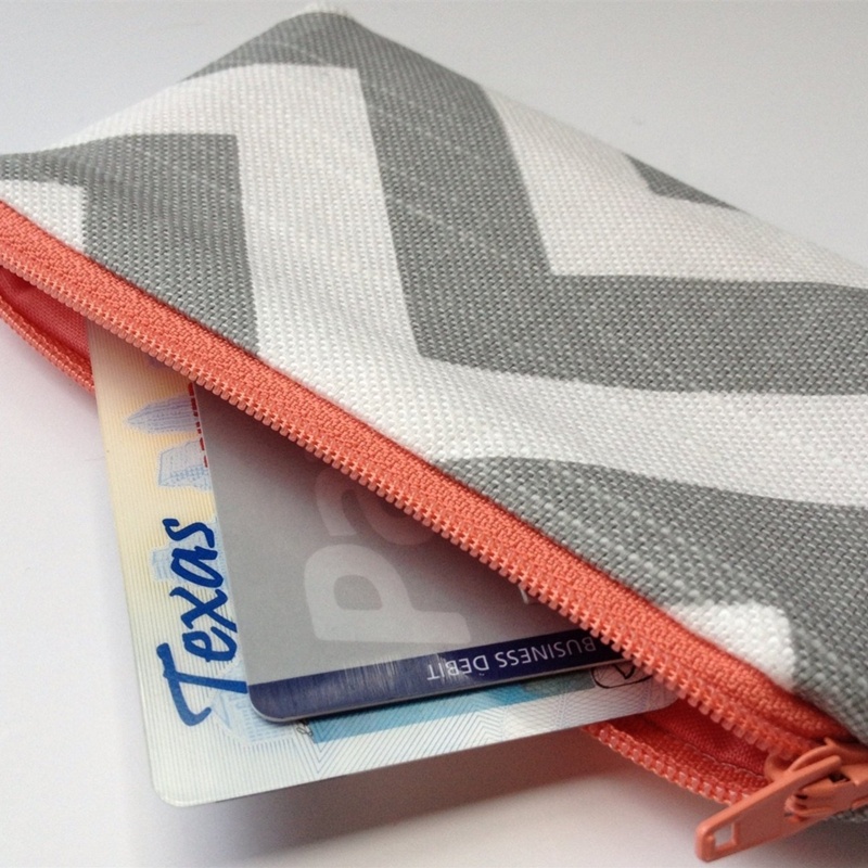 Custom Mini Zippered Cute Souvenir Gray Chevron Print Cotton Fabric Zippered Pouch Coin Purse For Kids