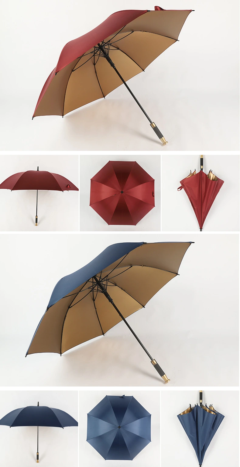 Sun Protection Windproof Golden UV Coating Custom Logo Golf Umbrella