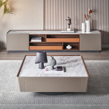 Italian luxury Style Rock Board Square Coffee Table Tv Cabinet