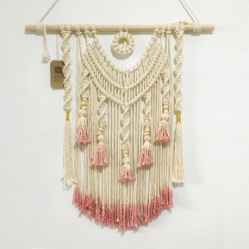 Natural White Macrame Curtains & Blue Pink Macrame Wall Hangings