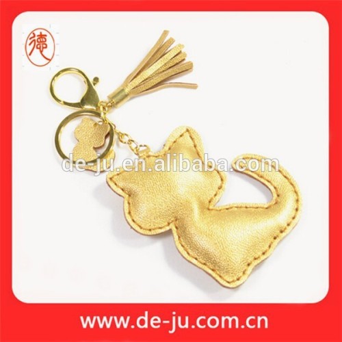 Golden Leather Material Soft Cat Key Chain Leather