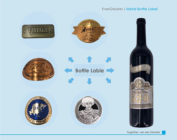 Factory Custom Metal Label Aluminum Embossed Bottle Label Wine Metal