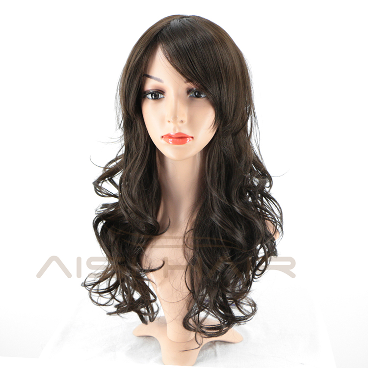 Aisi Hair Top Quality Synthetic Long Wavy Black Brown Wig Body Wave Heat Resistant Hair Wigs For Black White Women