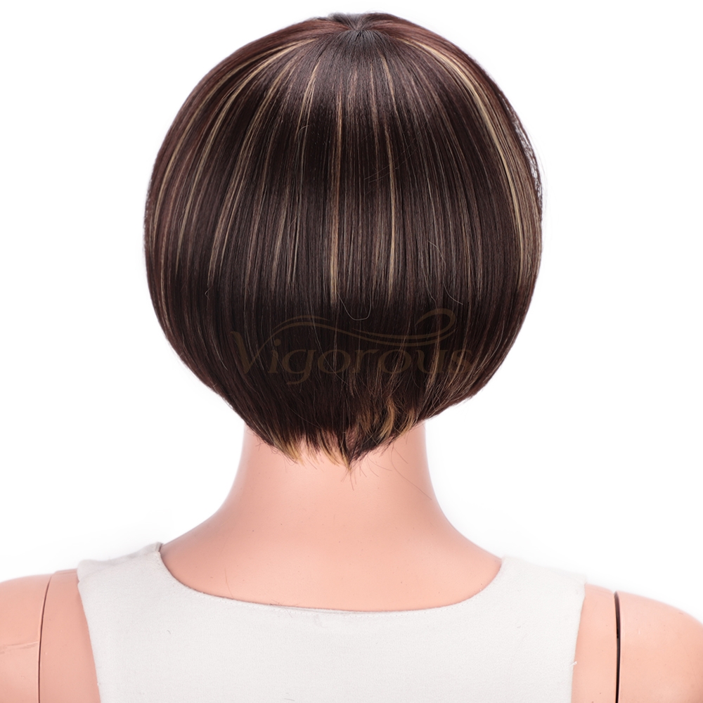 Vigorous Hair Short Straight Hair Bob Wig with Flat Bangs Heat Resistant Synthetic Daily Party Cosplay Wigs for Women