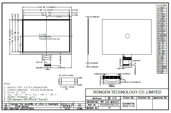 High Resolution 1024X768 LCD Display 8.0inch LCD Screen