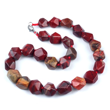 Red Jasper Irregular Faceted Tumbled Stone Beads Knotted Stone Necklacer