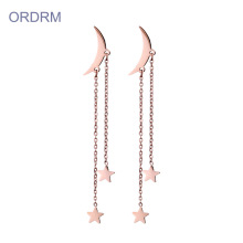 Unique Crescent Moon And Star Dangle Earrings