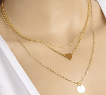 Gold Tiny Plate Charm Multi Layers Chain Collar Necklace