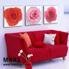 Flowers Painting Wall Clock For Home Decoration In 3 Pieces