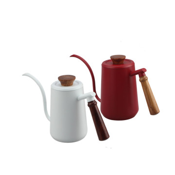 Red Hand Drip Kettle With Wooden Handle