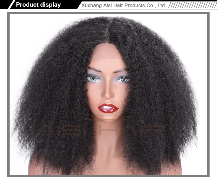 Aisi Hair Short Kinky Fluffy Natural Black Wig Cheap Middle Part Synthetic Lace Front Wig Afro Curly Hair Wigs For Black Women