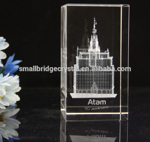 Laser engraved crystal 3D building