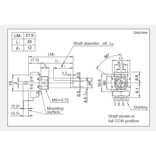 RK11K Series Rotating potentiometer