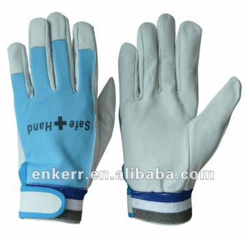 ENKERR pig grain leather glove work glove polyester and spandex back