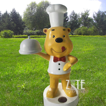 Fiberglass chef sculpture resin cartoon bear cook statue for restaurant mall decoration