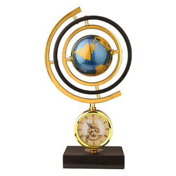 New Arrival Luxury Gold Clock Globe Ornament with Marble Base for Desktop Home Decor