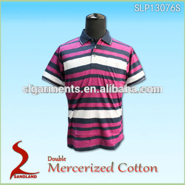 Custom Double Mercerized Cotton Knit Auto Stripe And Engineer Stripe Polo Shirts