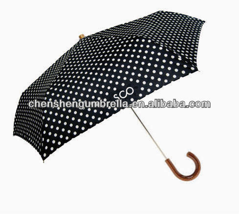 wooden curve handle foldable dot umbrella