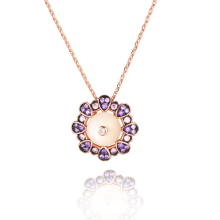 White MOP Amethyst CZ Rose Gold Pendant