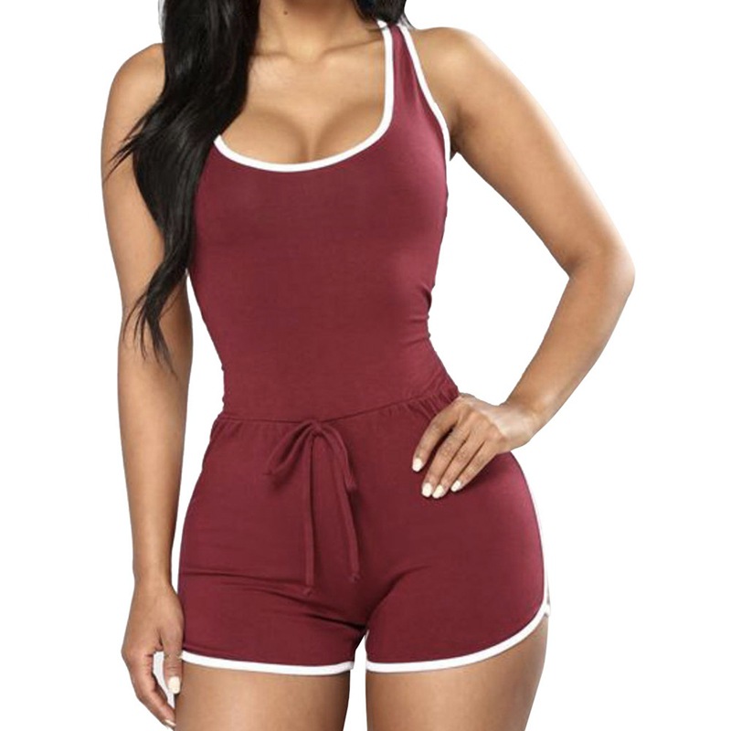 Wholesale Women Sexy Fitness jumpsuit Casual stitching contrast slim-fit bodysuit