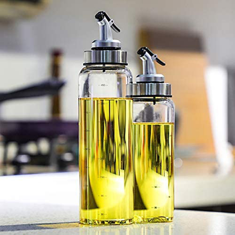 Olive Oil Dispenser Bottle, 17 Oz Oil Container with Non-Drip Spout For Vegetable Olive Oil Sprayer, Lead-Free Glass Oil Bottle