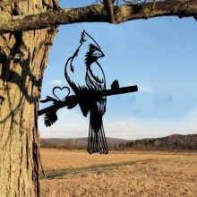 Red Bishop Bird on Branch Metal Tree Art Decoration