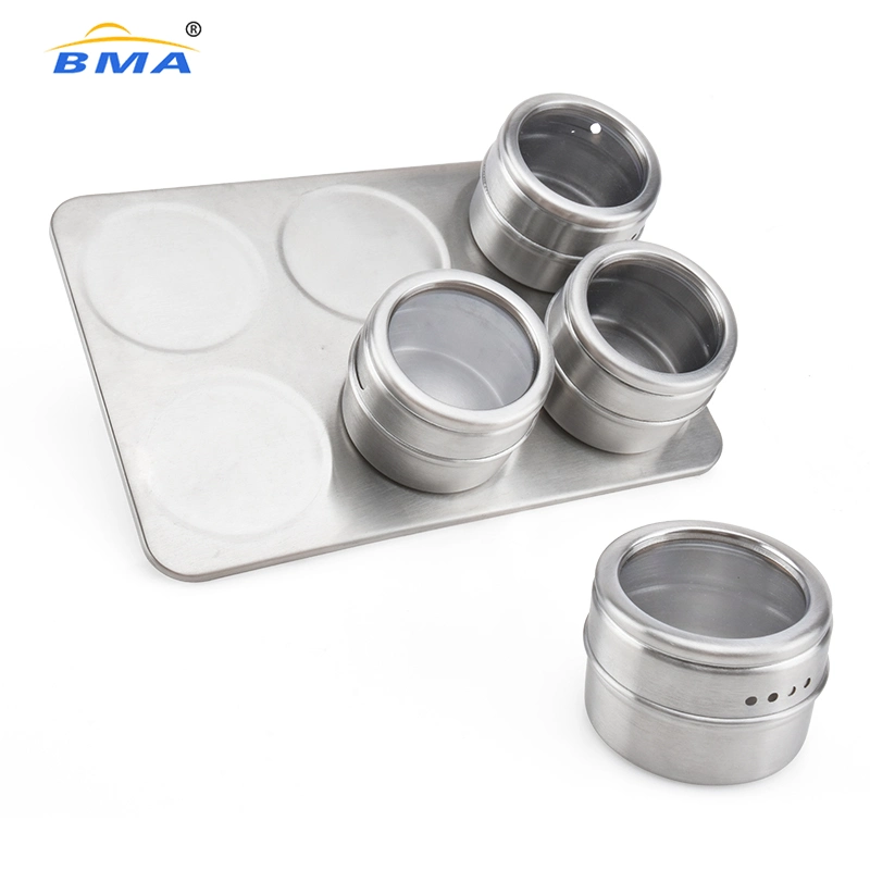 Custom Canister Can Pot Metal Magnet Set Box Stainless Steel Magnetic Tin Containers Spice Jar Kitchenware