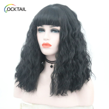 dropshopping cosplay wig black, long wavy synthetic wig with bangs