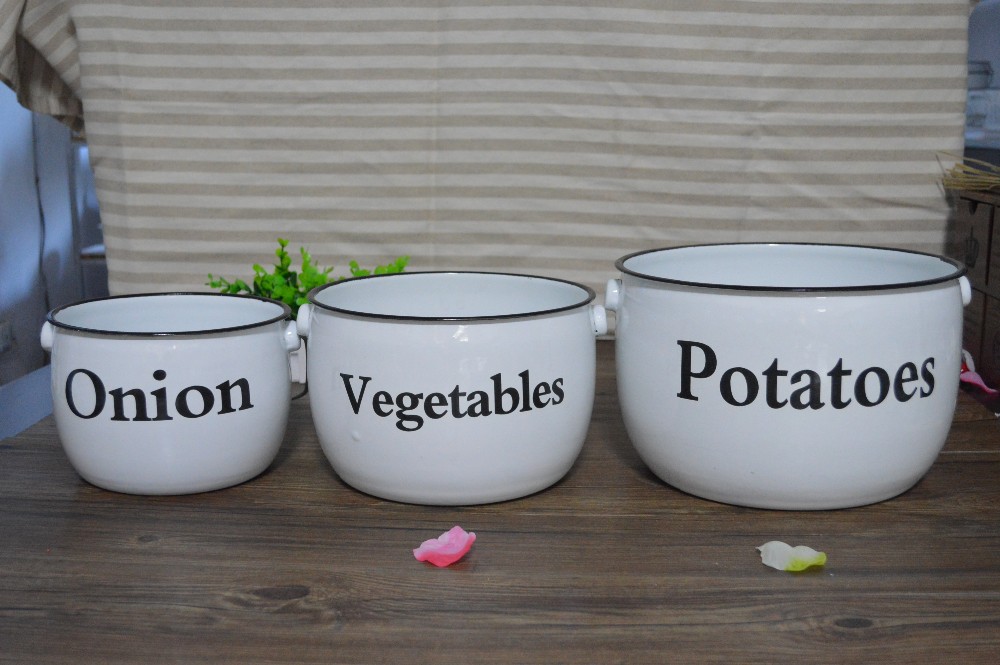 Enamel Coating Storage Pot Set Potato Pot Onion Pot with Pail